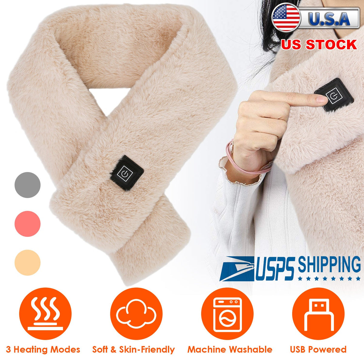 USB Heated Scarf with 3 Temperature Modes for Winter