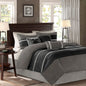7 Pc Pieced Faux Suede Comforter Set Black Queen
