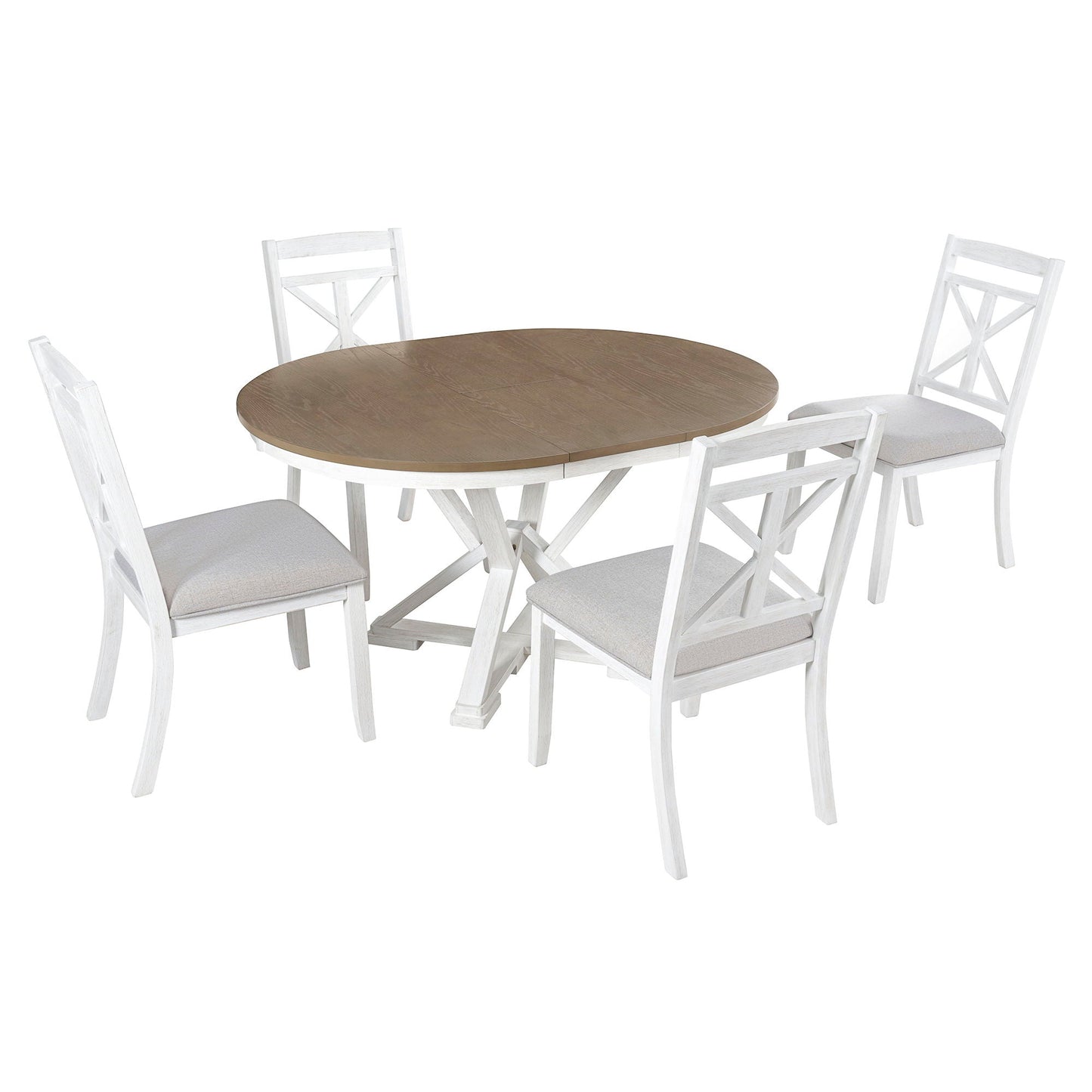 Dining Set With Extendable Round Table And 4 Upholstered Chairs