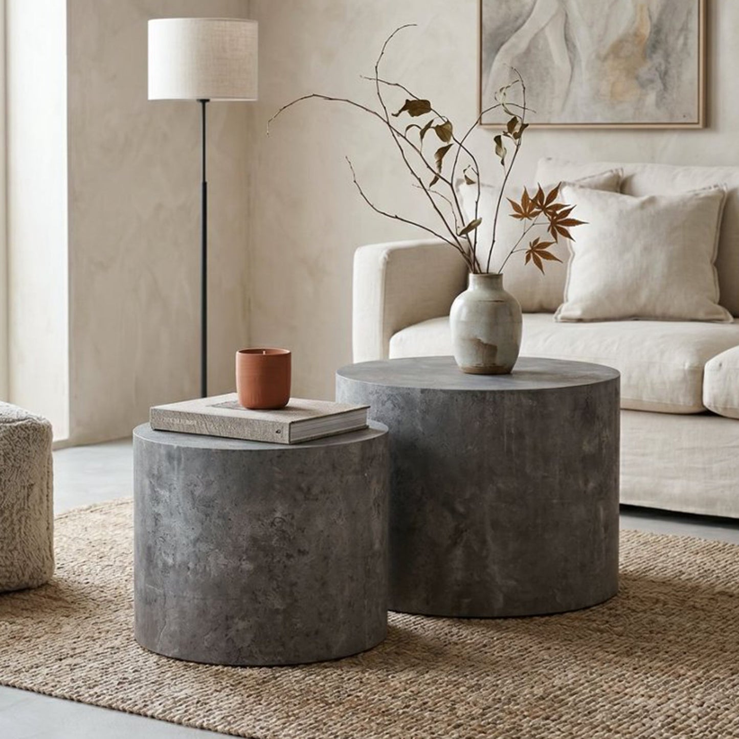 Nesting Coffee Table Set of 2 Round Wooden Tables