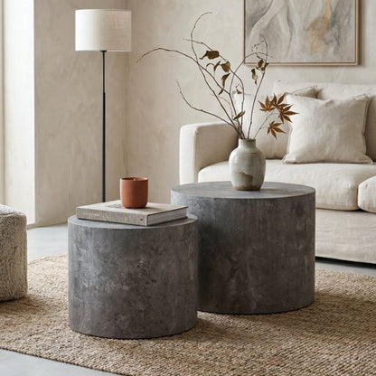 Nesting Coffee Table Set of 2 Round Wooden Tables