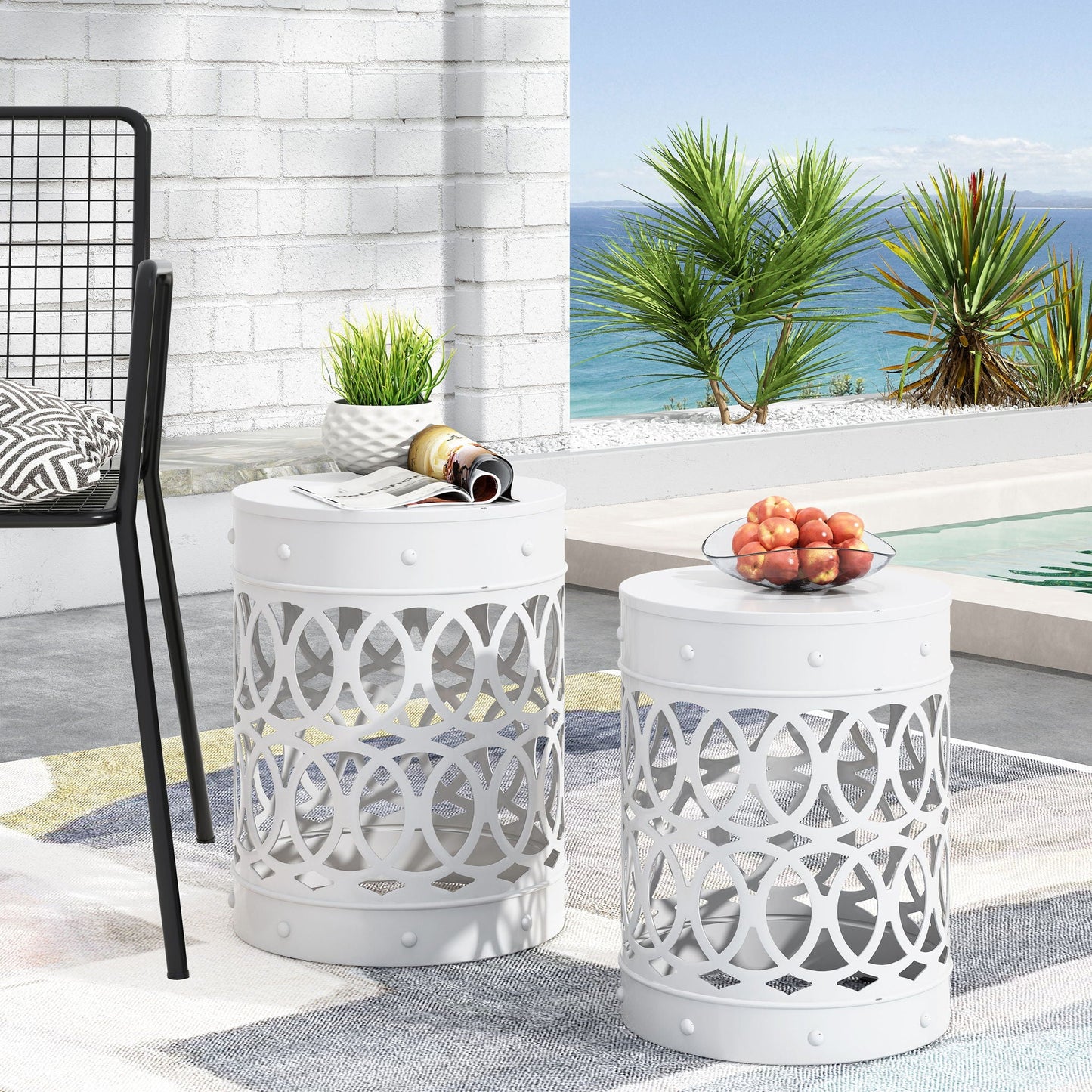 Outdoor Metal Side Table Set of 2