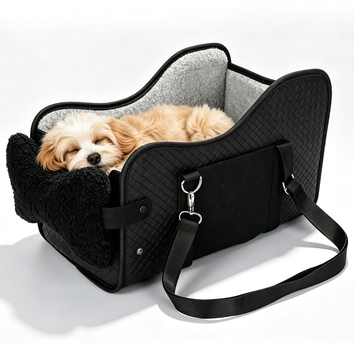 Center Console Dog Car Seat For Small Dogs, Dog Booster Seat To 15lbs Portable Puppy Car Seat With Adjustable Straps, Storage Pocket, Anti-Collapse, Washable Reversible Seat Cushion Black