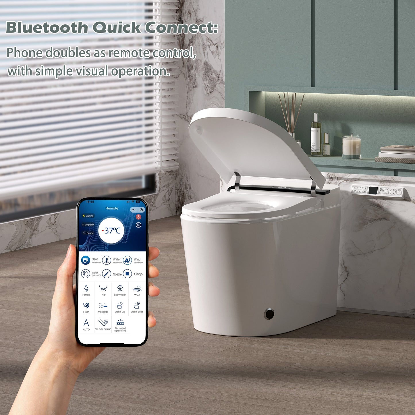 Smart Toilet With Bidet Built-In, Auto Flush, Heated Seat & Warm Air Drying