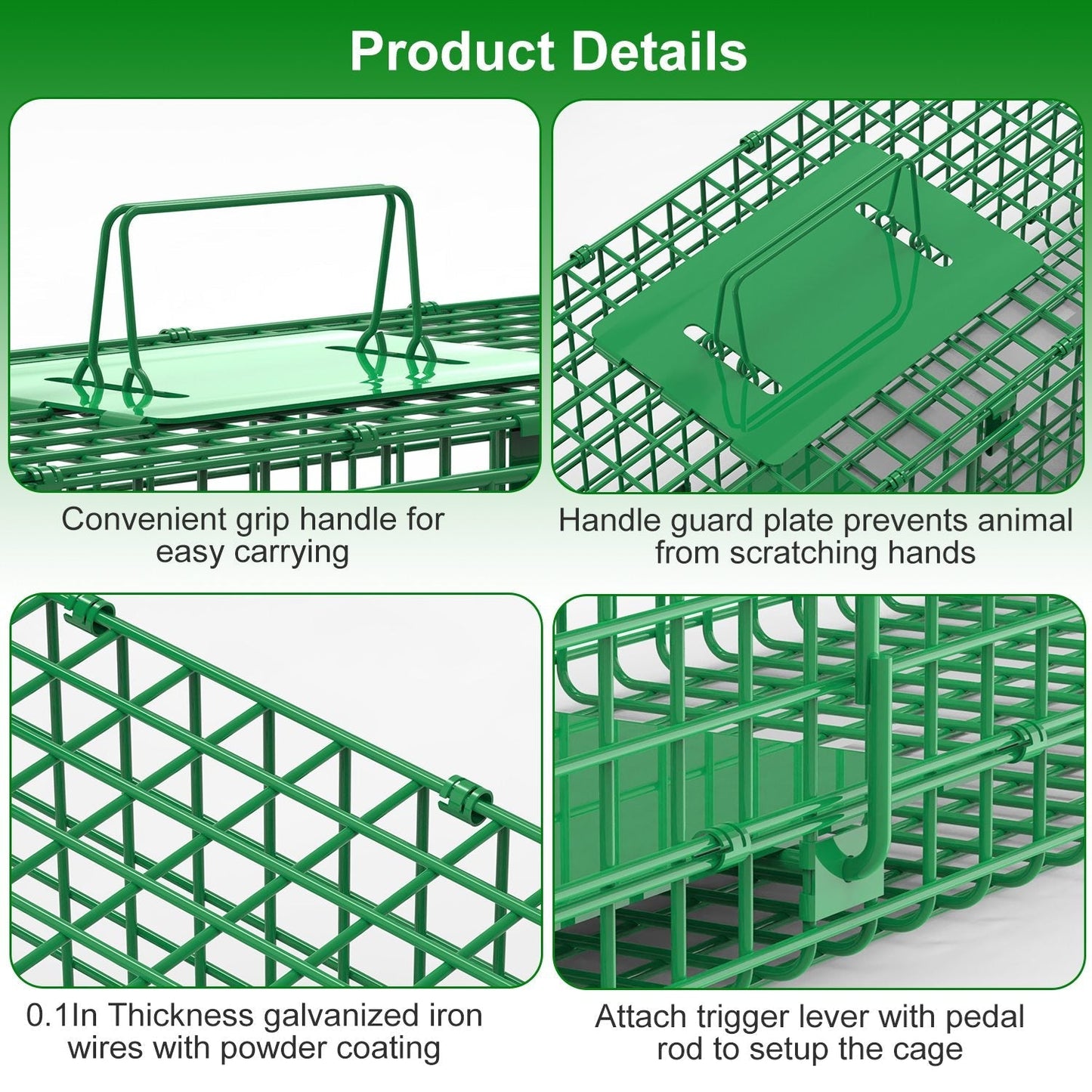 30in 1 Door Live Animal Cage Trap For Animals Under 5LBS Easy To Setup Humane Galvanized Iron Trap Cage For Small Cats Rabbits Squirrels Moles Chipmun