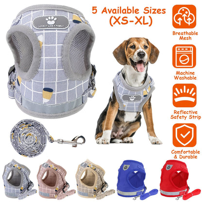Pet Mesh Harness Dog Leash Set Reflective Chest Strap Adjustable Puppy Vest For Puppies Breeds Dogs Cats Walking Outdoor