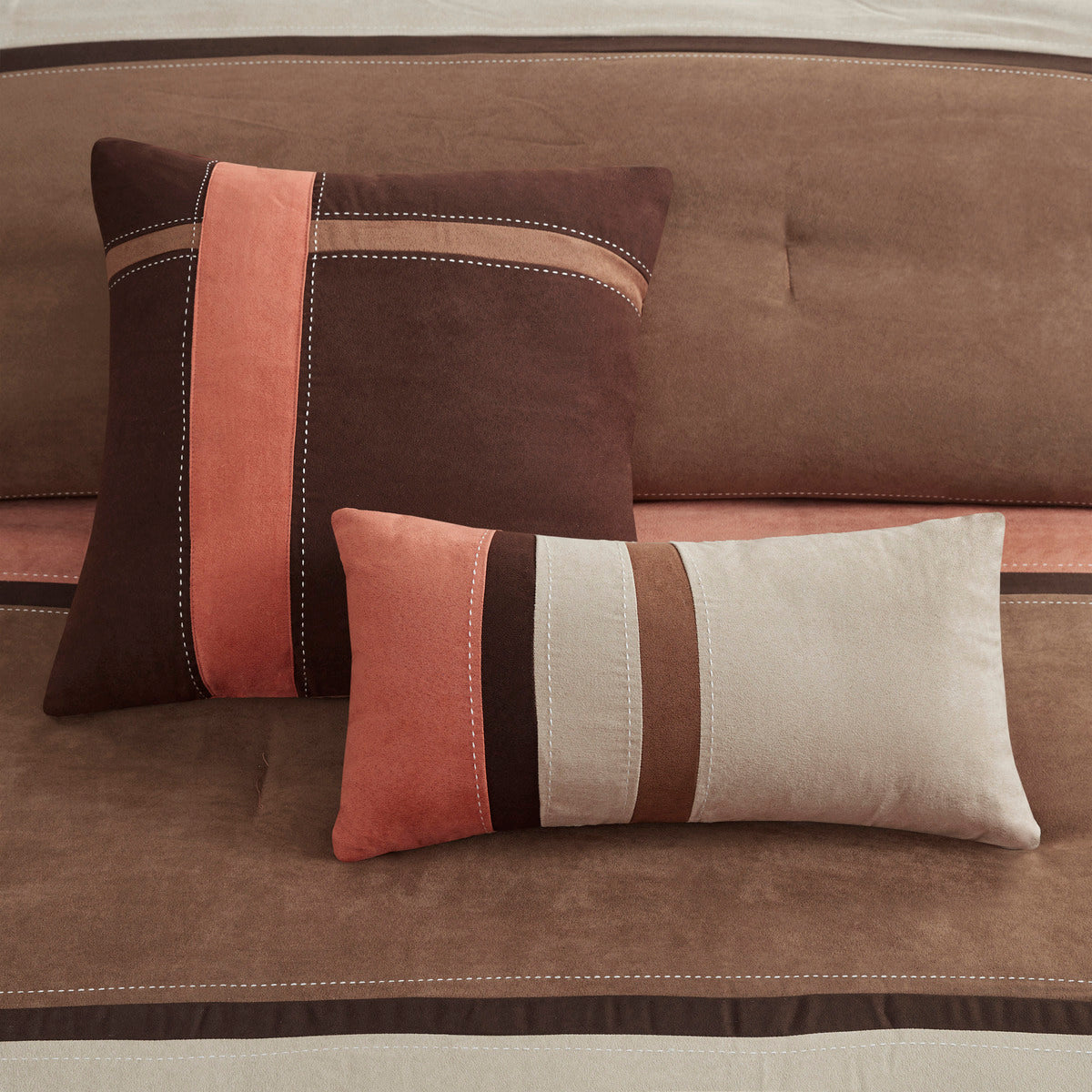 7 Piece Faux Suede Comforter Set Coral Queen