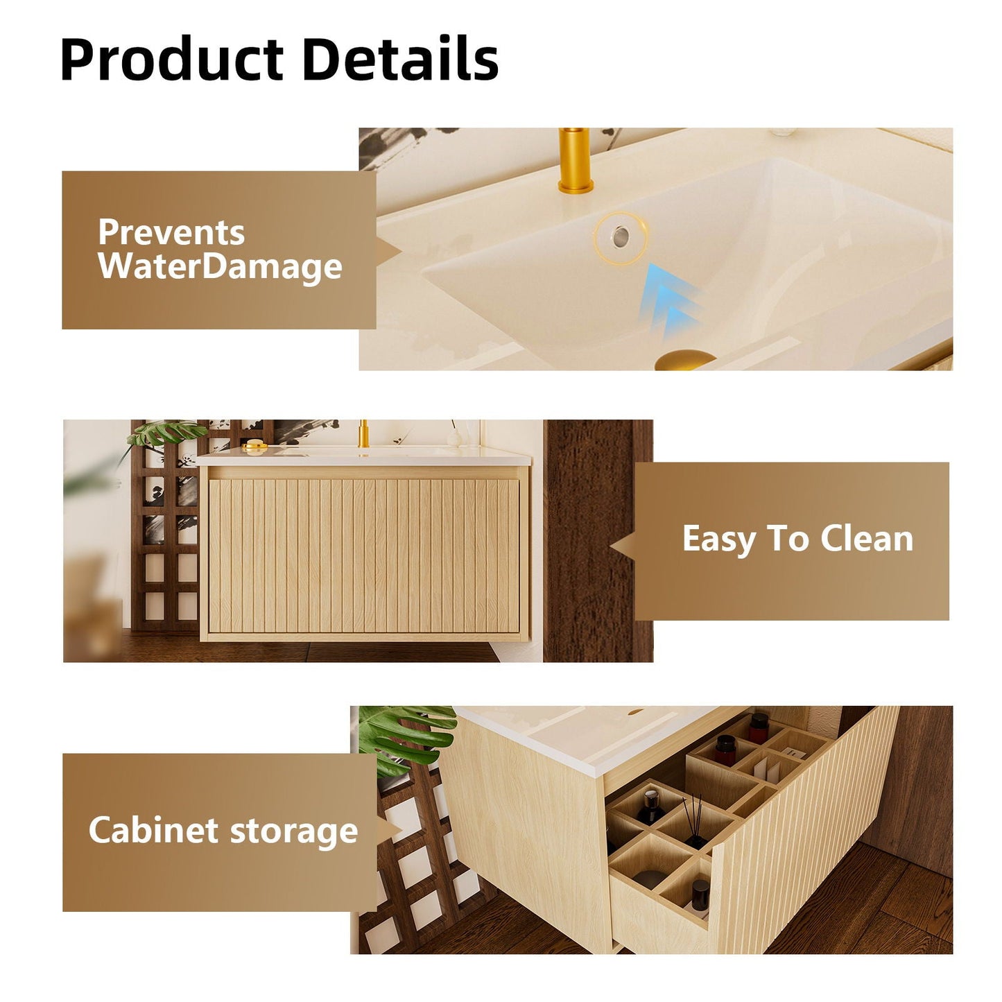 Wall Mounted Floating Bathroom Vanity With Sink And Drawers