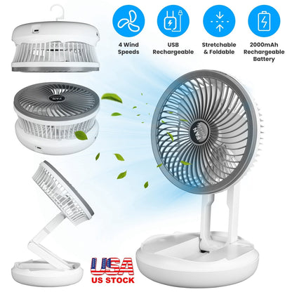 All in 1 Folding Desk Fan USB Desk Fan Small Stretchable Fan with 4 Wind Speeds Hanging Desktop Wall Mounted for Bedroom Dormitory Office Travel Campi