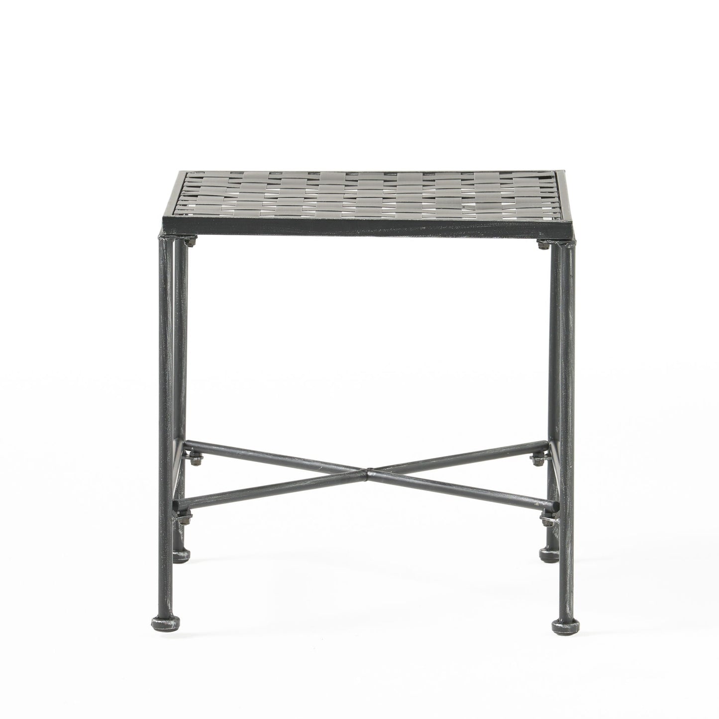 Outdoor Square Side Table with X Shaped Iron Frame - Black