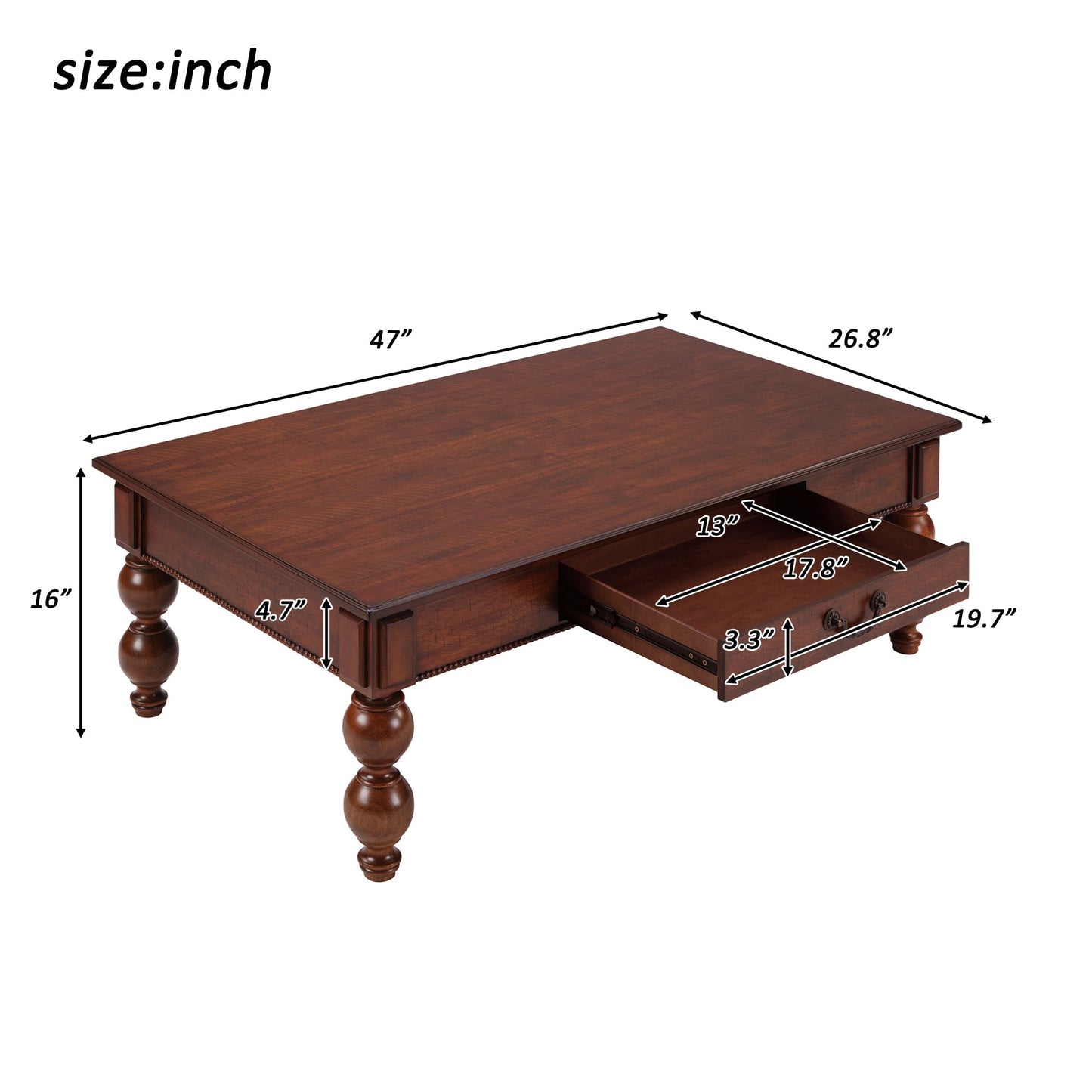 Rectangular Wooden Coffee Table with Storage Drawer