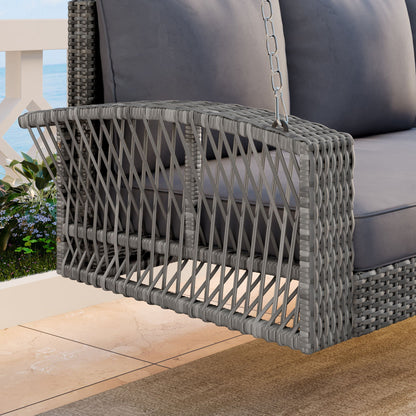 3 Person Large Patio Swing Bench With Cushions For Backyard