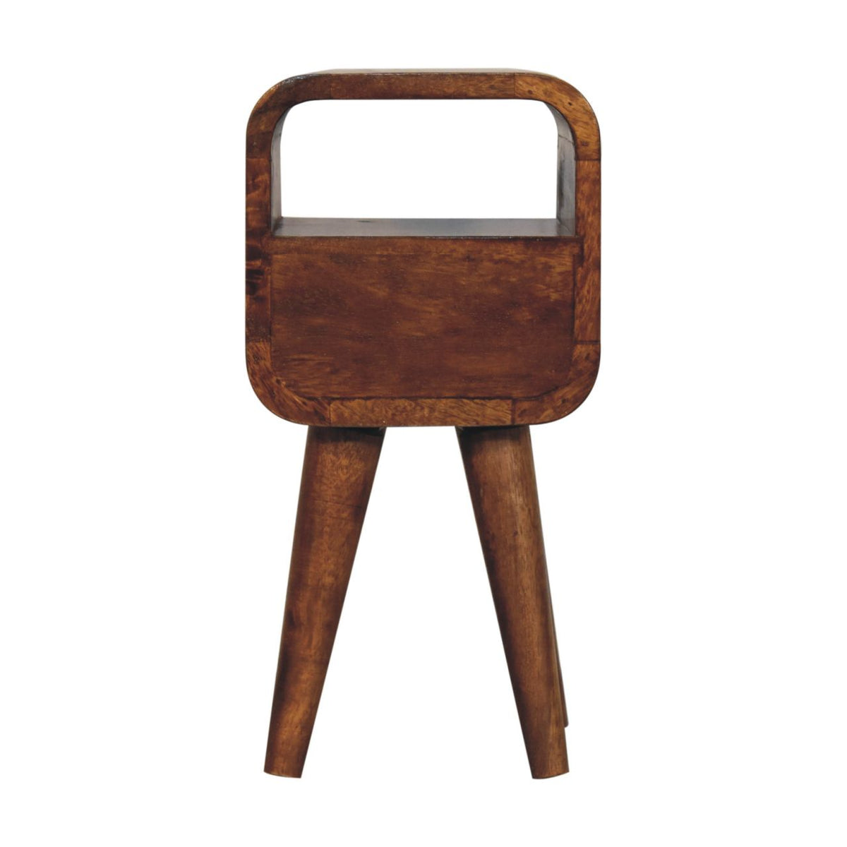 Solid Wood Extra Mini Curve Bedside, 1-Drawer, 1 Open-Slot, Chestnut