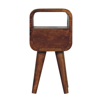 Solid Wood Extra Mini Curve Bedside, 1-Drawer, 1 Open-Slot, Chestnut