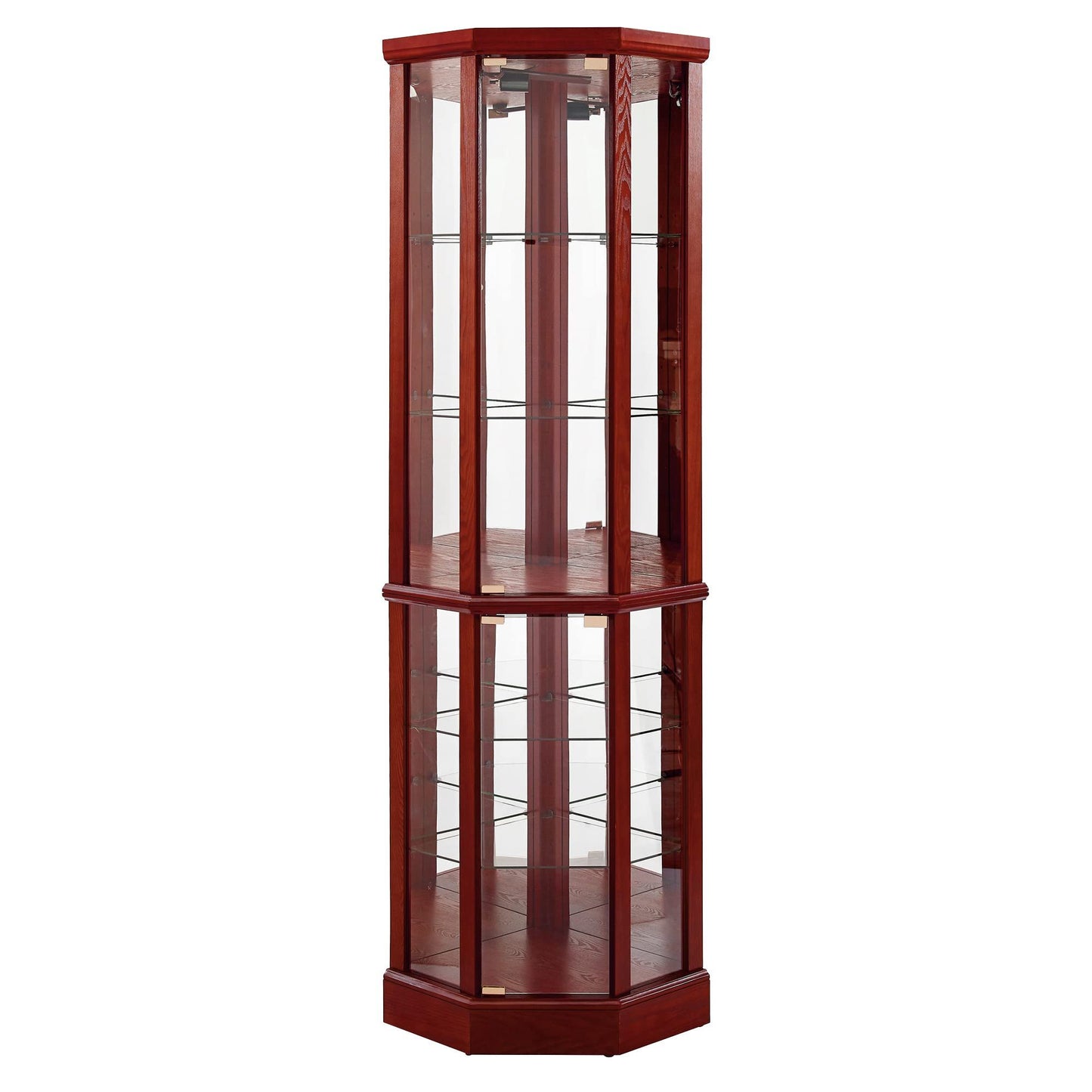 6 Shelf Lighted Corner Curio Cabinet With Adjustable Tempered Glass Shelves And Mirror Back (E26 Light Bulb Not Included)