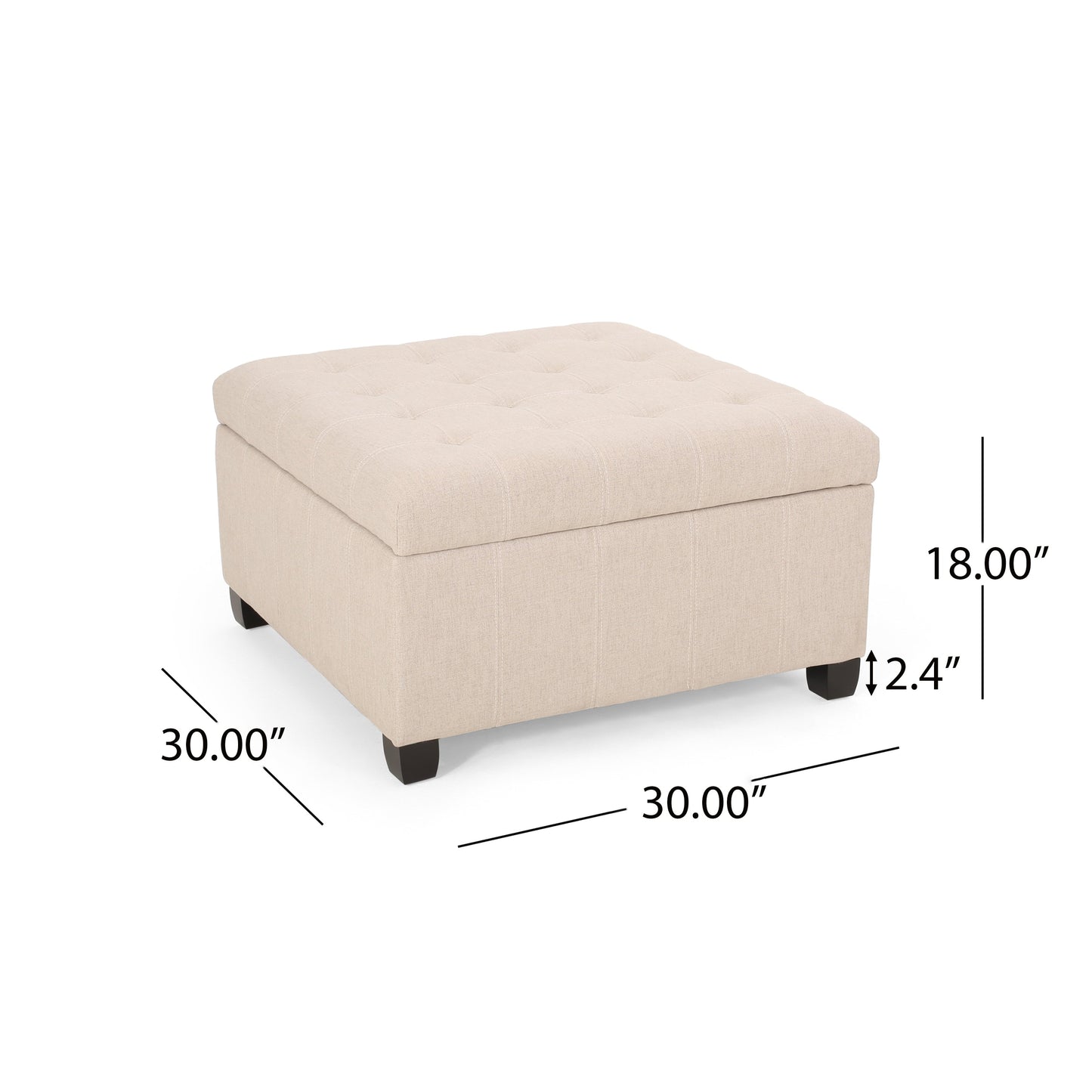 Upholstered Tufted Fabric Storage Ottoman, Wheat