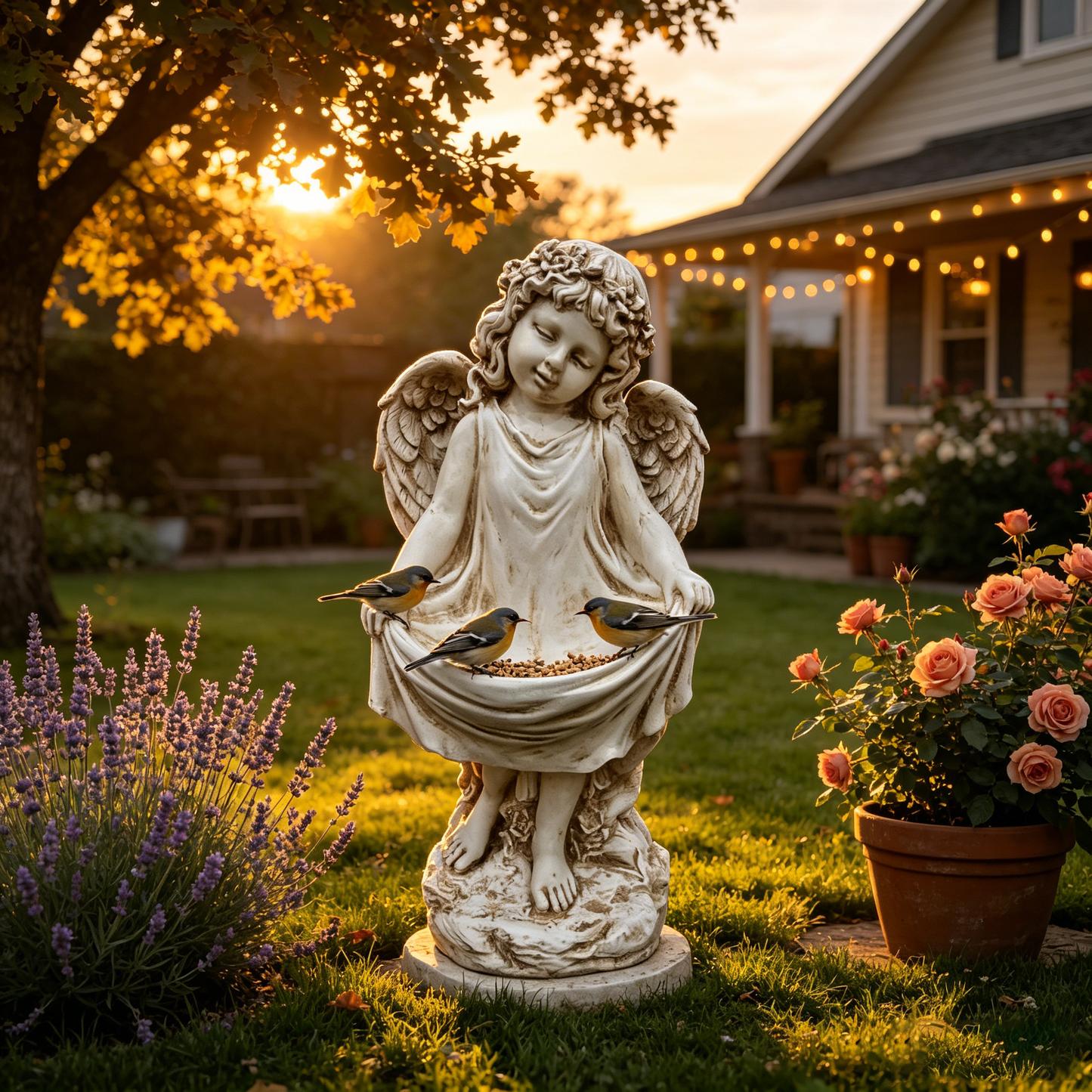 21.06" Tall Weathered Angel Cherub Garden Statue