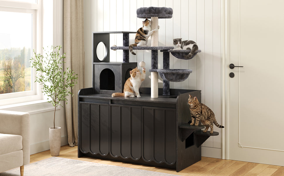 50.6" Cat Tree with Litter Box Enclosure and Sisal Scratching Post