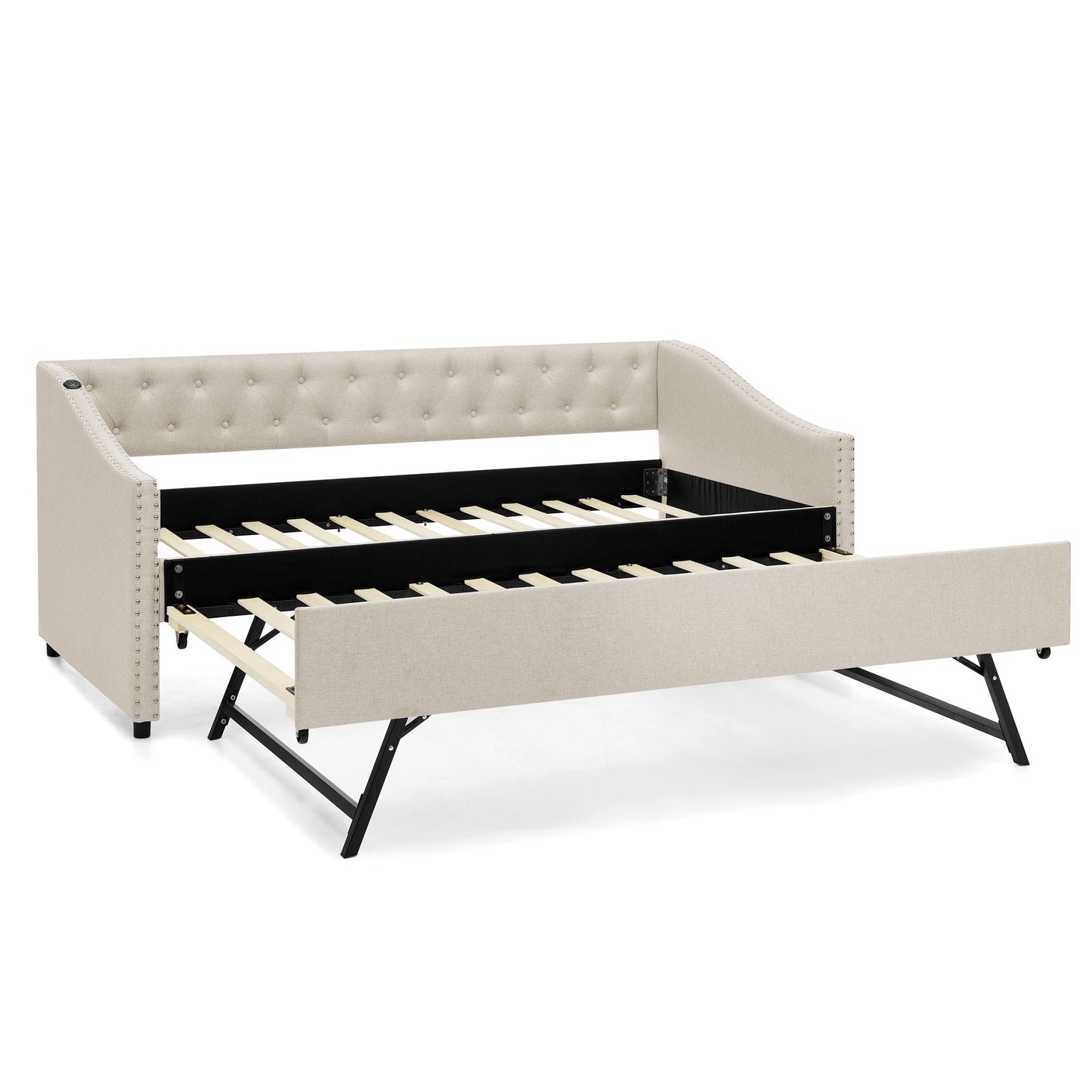 Upholstered Daybed With USB Charging & Pull Out Bed