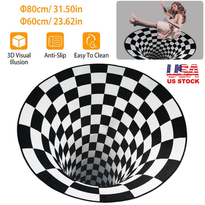 3D Visual Floor Area Mat Anti-slip Illusion Rug Doormat Round Living Room Carpet Mat