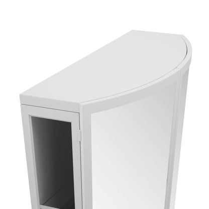 Arched Glass Double Door Wardrobe With Shatterproof Mirror, Open Shelf & Towel Rack