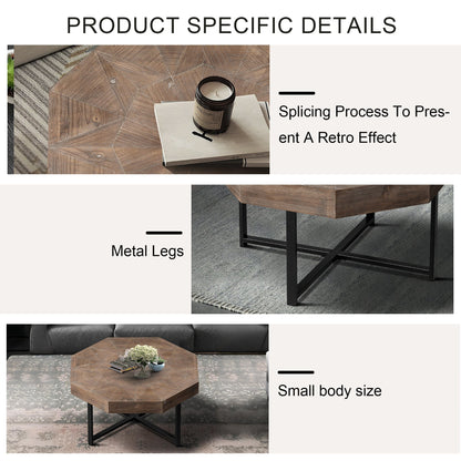 Wood Octagonal Vintage Patchwork Coffee Table