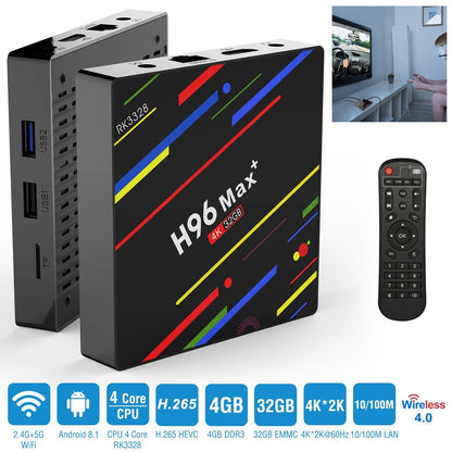 H96 Max+ Android 8.1 TV Box RK3328 Quad Core 4GB / 32GB UHD 4K VP9 H.265 WiFi_x000B__x000B_USB3.0 Smart Streaming Media Player US Plug