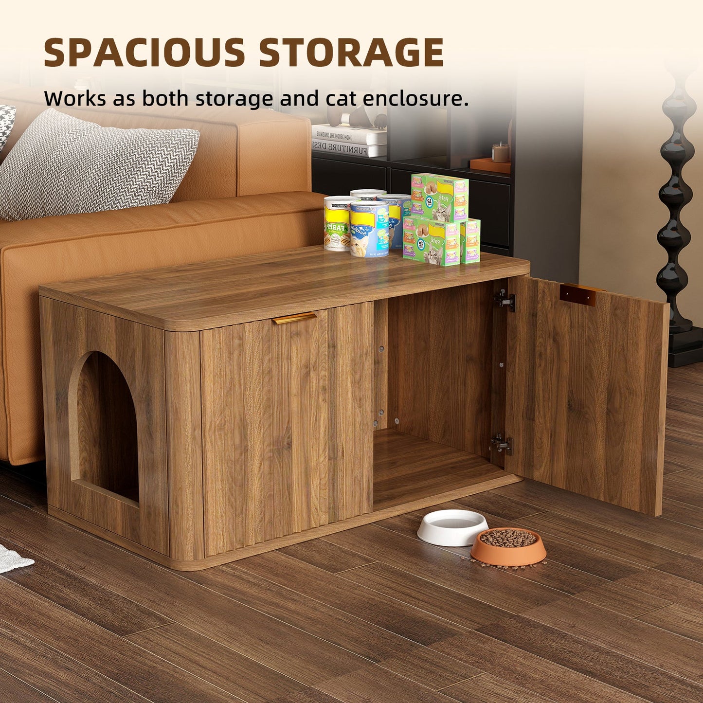 31.5" Walnut Finish Hidden Litter Box Furniture