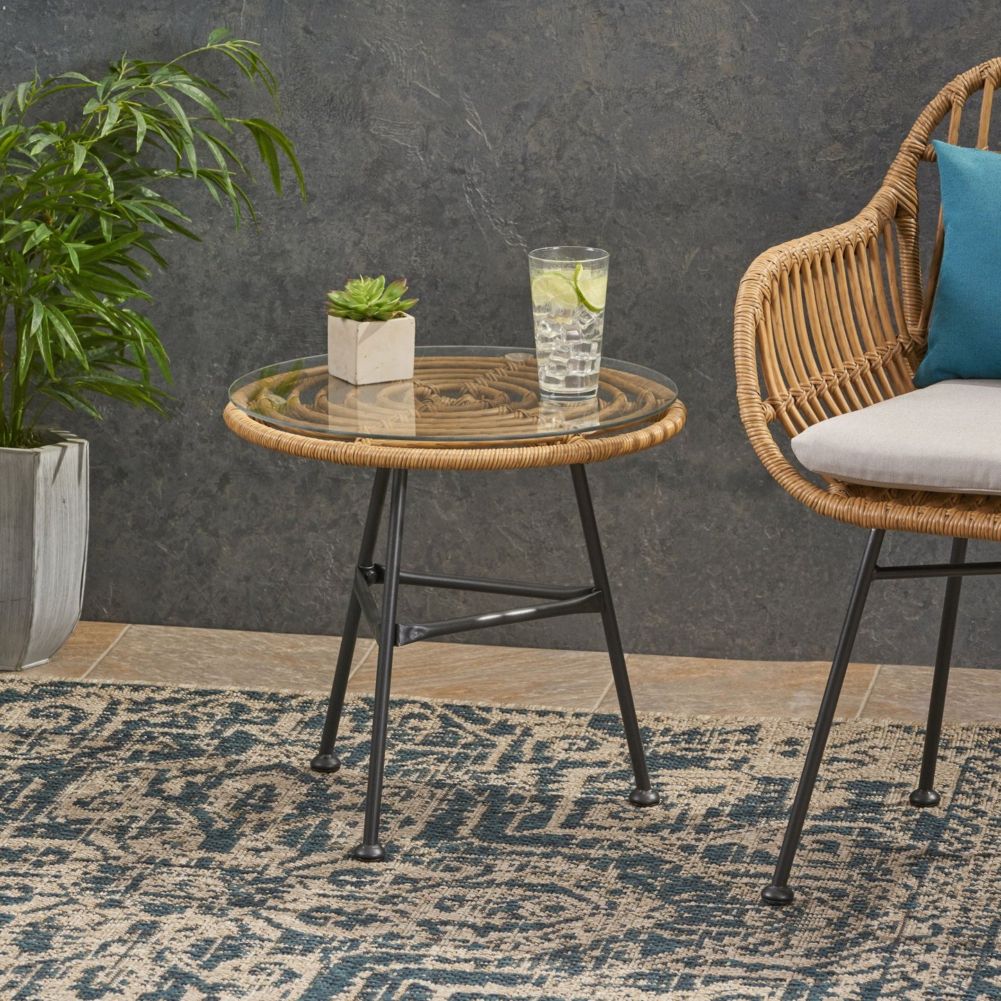 Petrichor Outdoor Side Table with Tempered Glass and Steel Frame