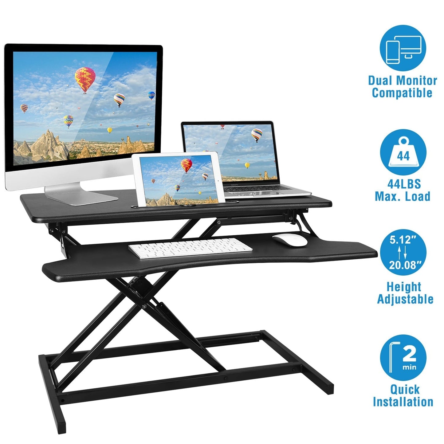 Height Adjustable Standing Desk Converter Workstation Sit Stand Dual Monitor Laptop Desk Riser Tabletop