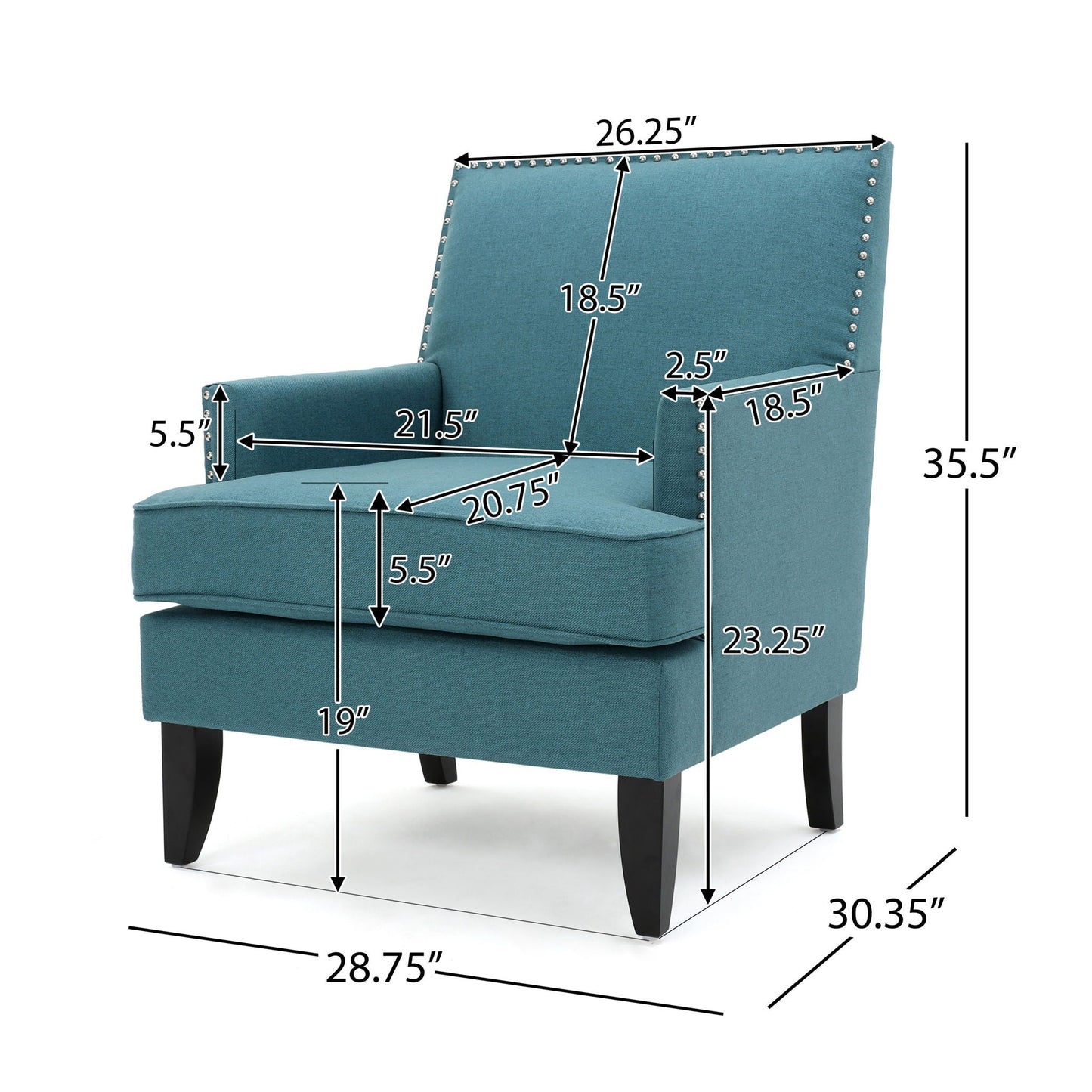 Serenada Upholstered Fabric Club Chair With Nailhead Trim And Tapered Birch Legs