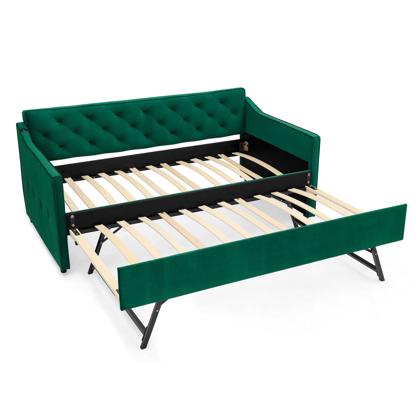 Daybed With Pop Up Trundle And USB Charging Armrest