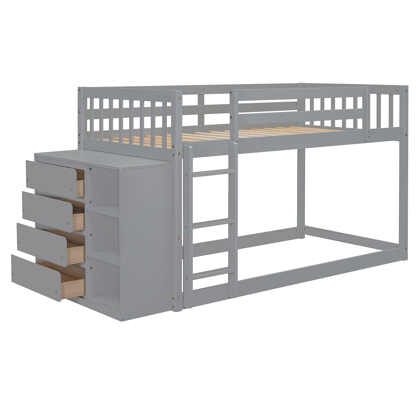 Bunk Bed With 4 Drawers and 3 Shelves