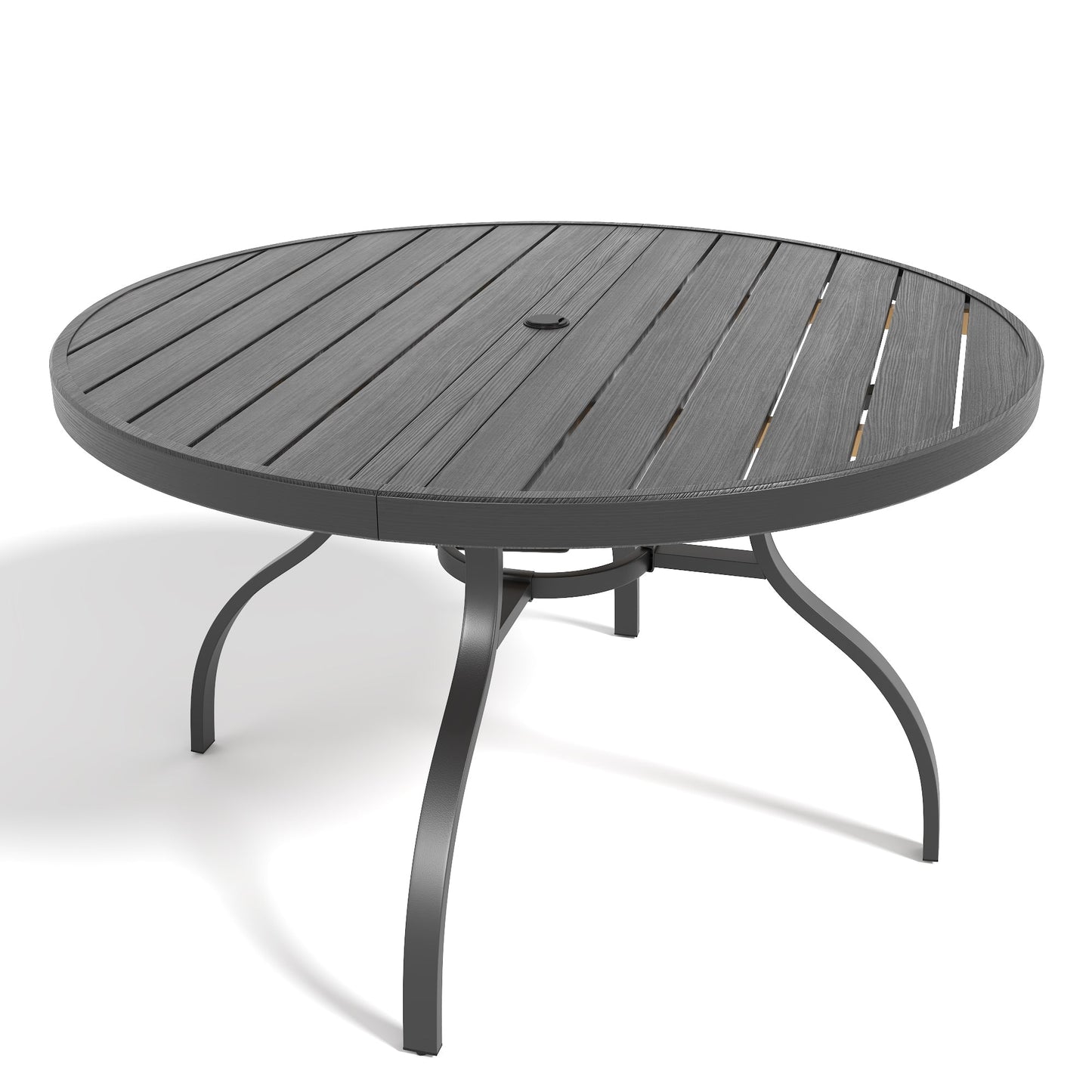 Round Faux Wood Slat Patio Table 47" with Umbrella Hole