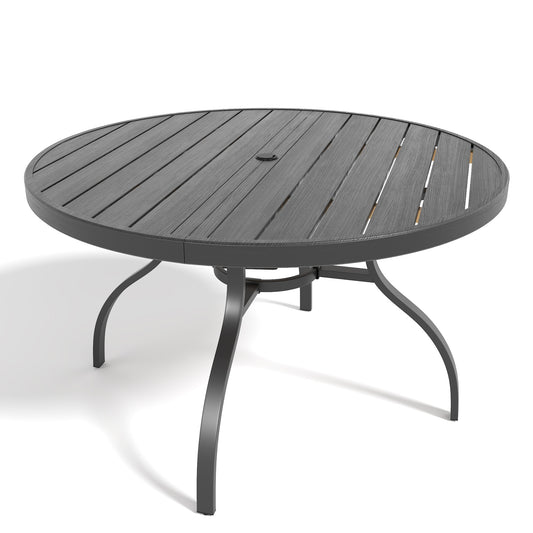 Round Faux Wood Slat Patio Table 47" with Umbrella Hole