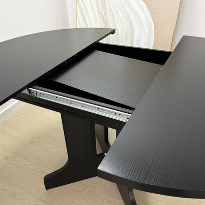 Dining Table For Farmhouse Kitchen Expandable Oval Table Top With Removable Leaf Trestle X Shaped Base - Black