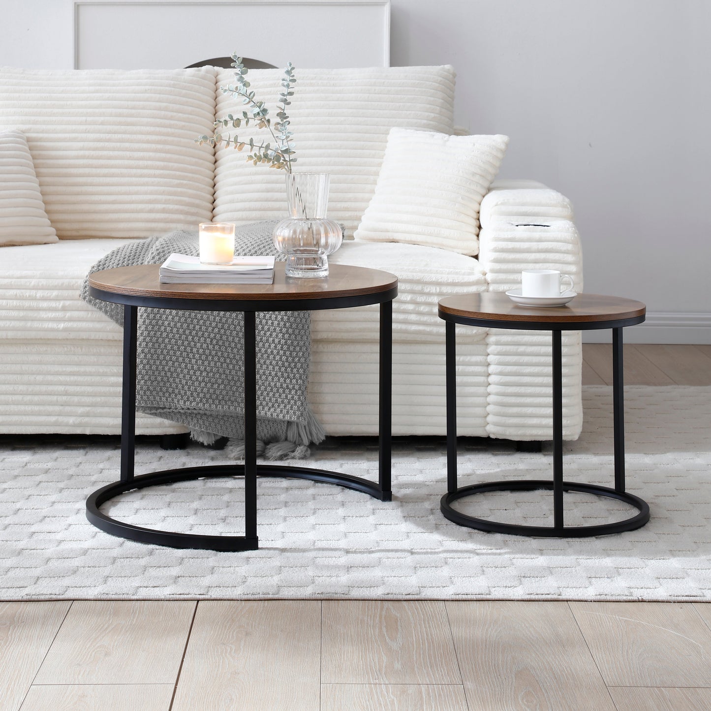 Set of 2 Nesting Round End Tables with Metal Frame