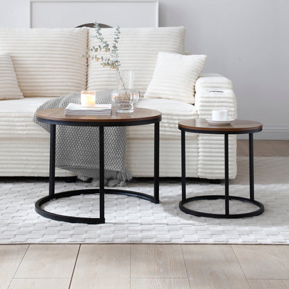 Set of 2 Nesting Round End Tables with Metal Frame