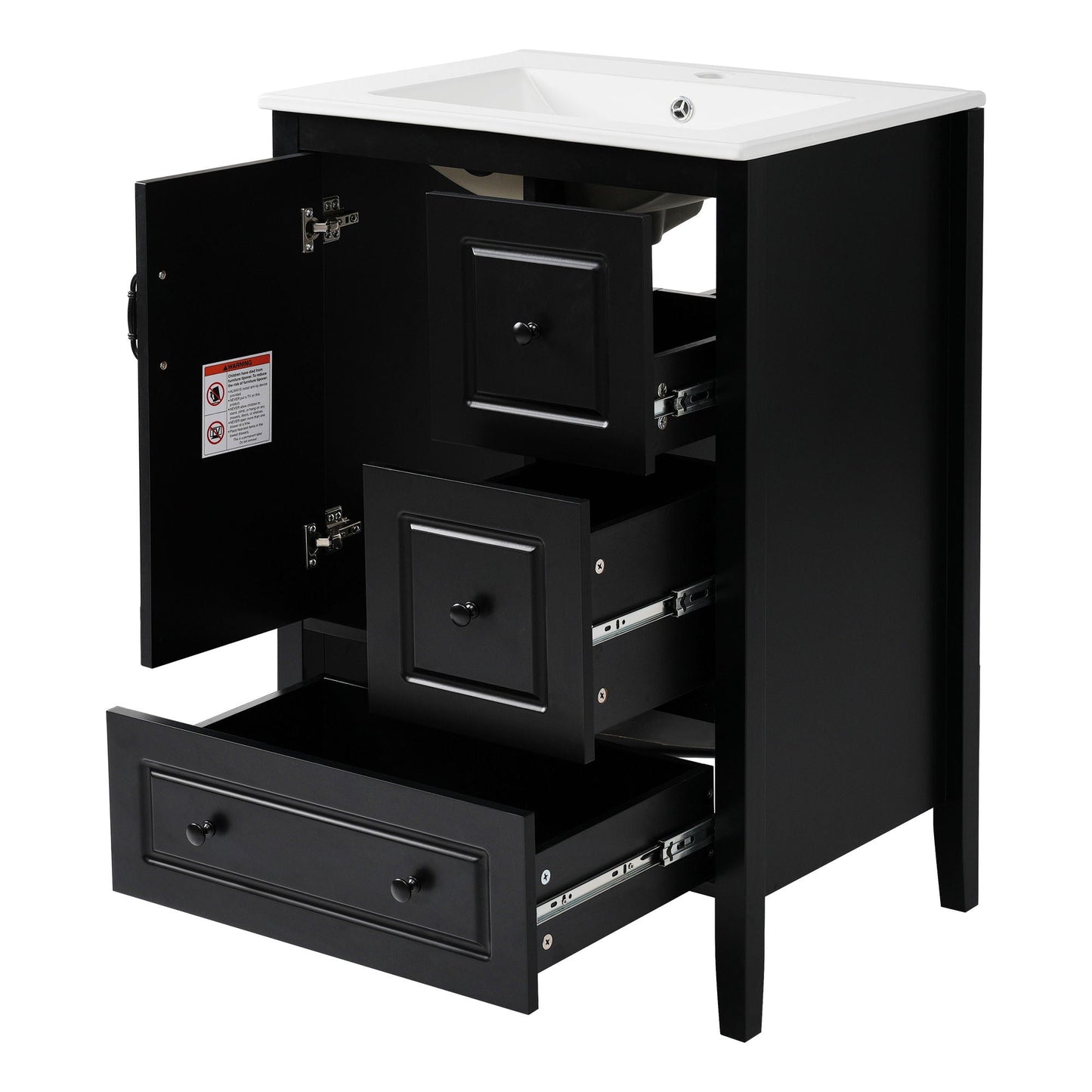 Retro Bathroom Vanity With Sink, Soft Closing Cabinet & Drawers