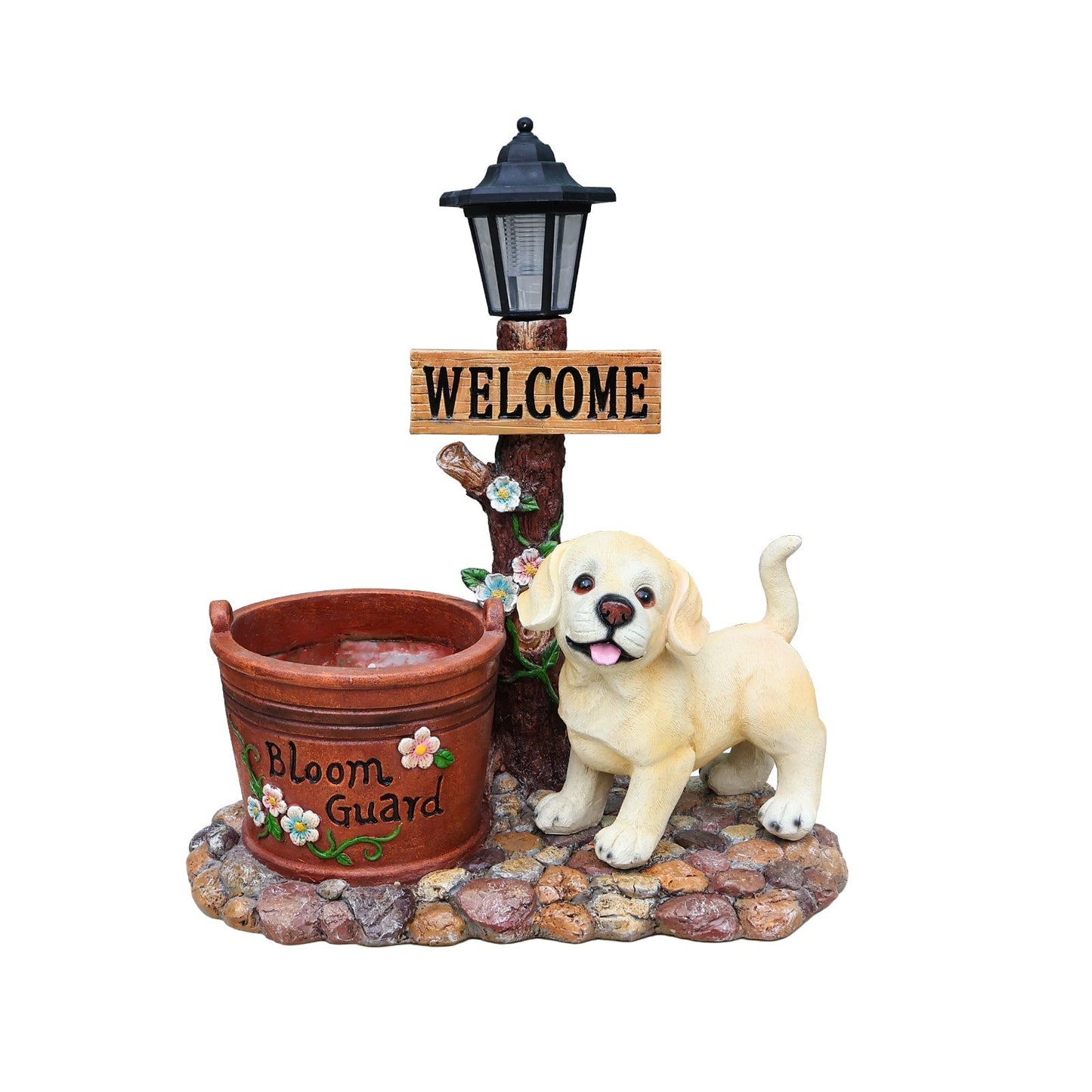 Labrador Puppy Solar Planter Garden Statue