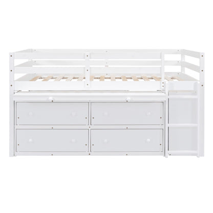 Loft Bed With Retractable Writing Desk And 4 Drawers, With Lateral Portable Desk And Shelves
