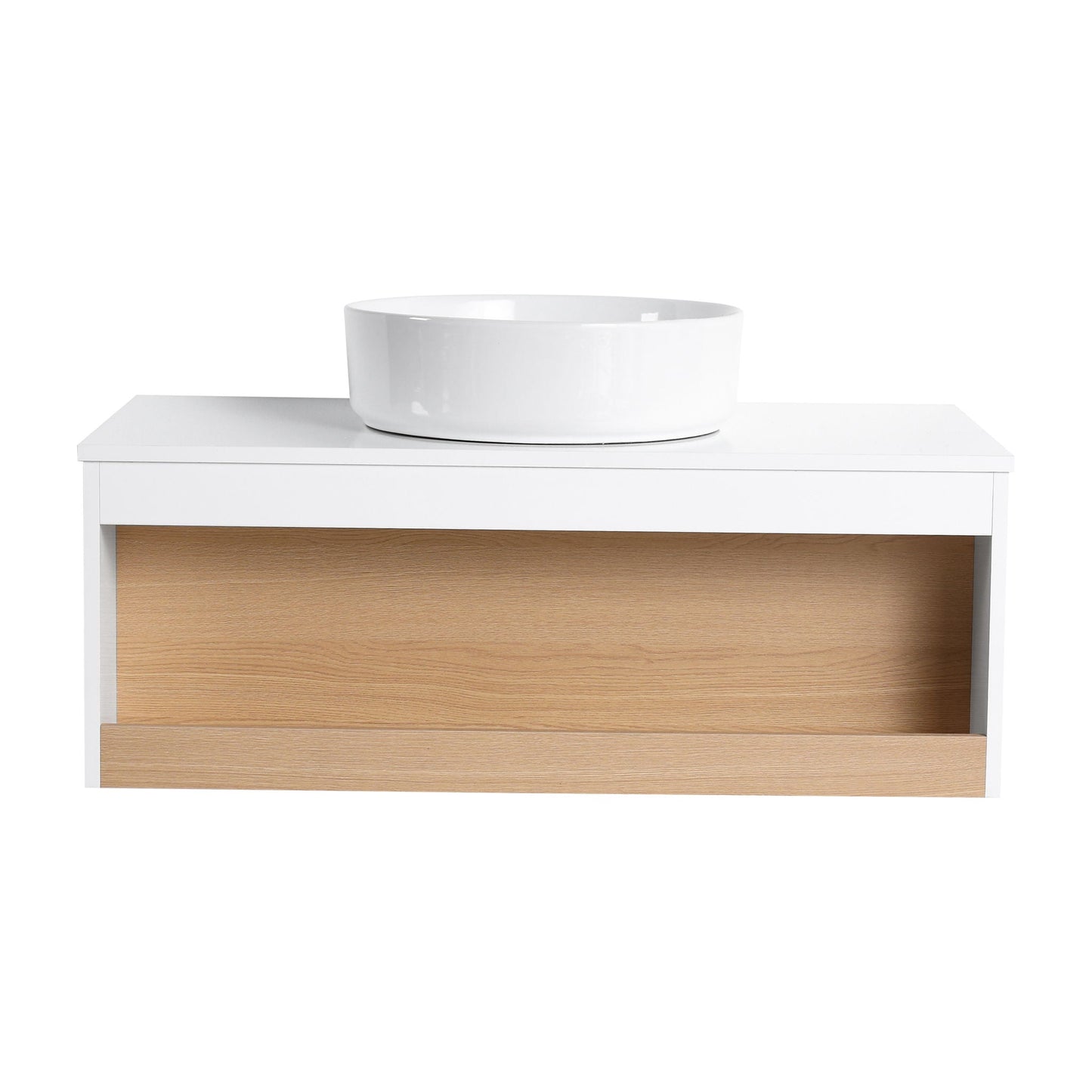 Floating Bathroom Vanity With Glossy Round Vessel Sink