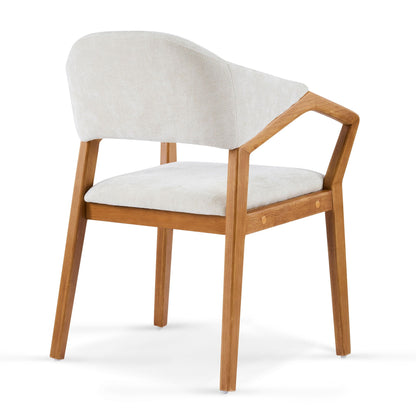 Indoor Upholstered Dining Armchair (Set of 2) - Beige / Teak