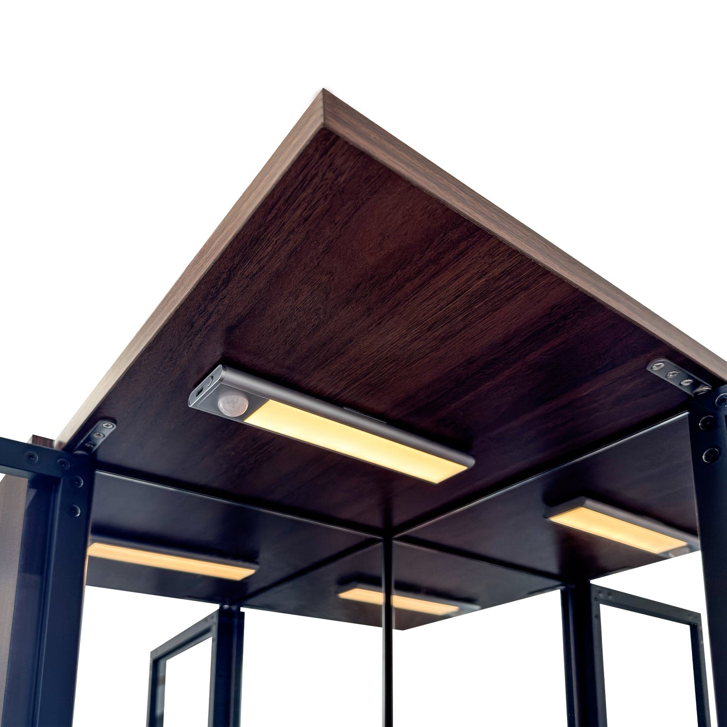 70" Display Cabinet with Glass Doors and Lights, Multi-Tier Storage