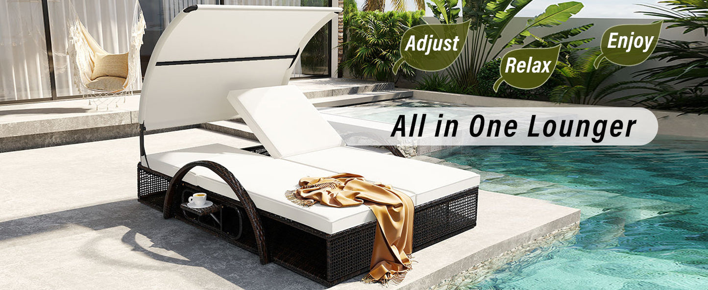 U_STYLE Outdoor Steel Frame Sun Lounger with Adjustable Backrest