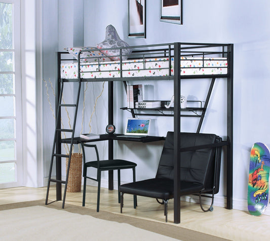 Senon Twin Loft Bed With Desk - Black / Silver