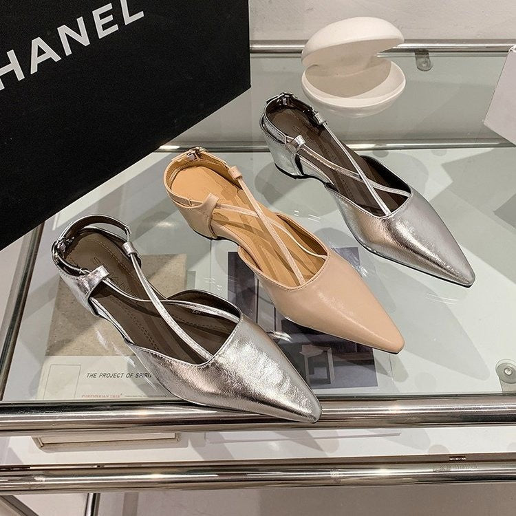 2026 Summer New French Pointed Toe Cross Strap Closed Toe Sandals, Elegant Versatile Wedge Heel Back Strap Commuter Sandals For Women