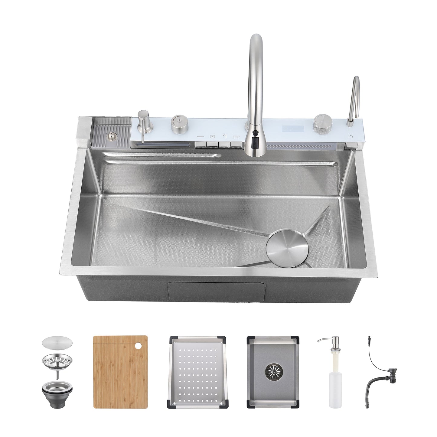 Pull-Out Faucet Single Bowl Kitchen Sink 304 Stainless Steel