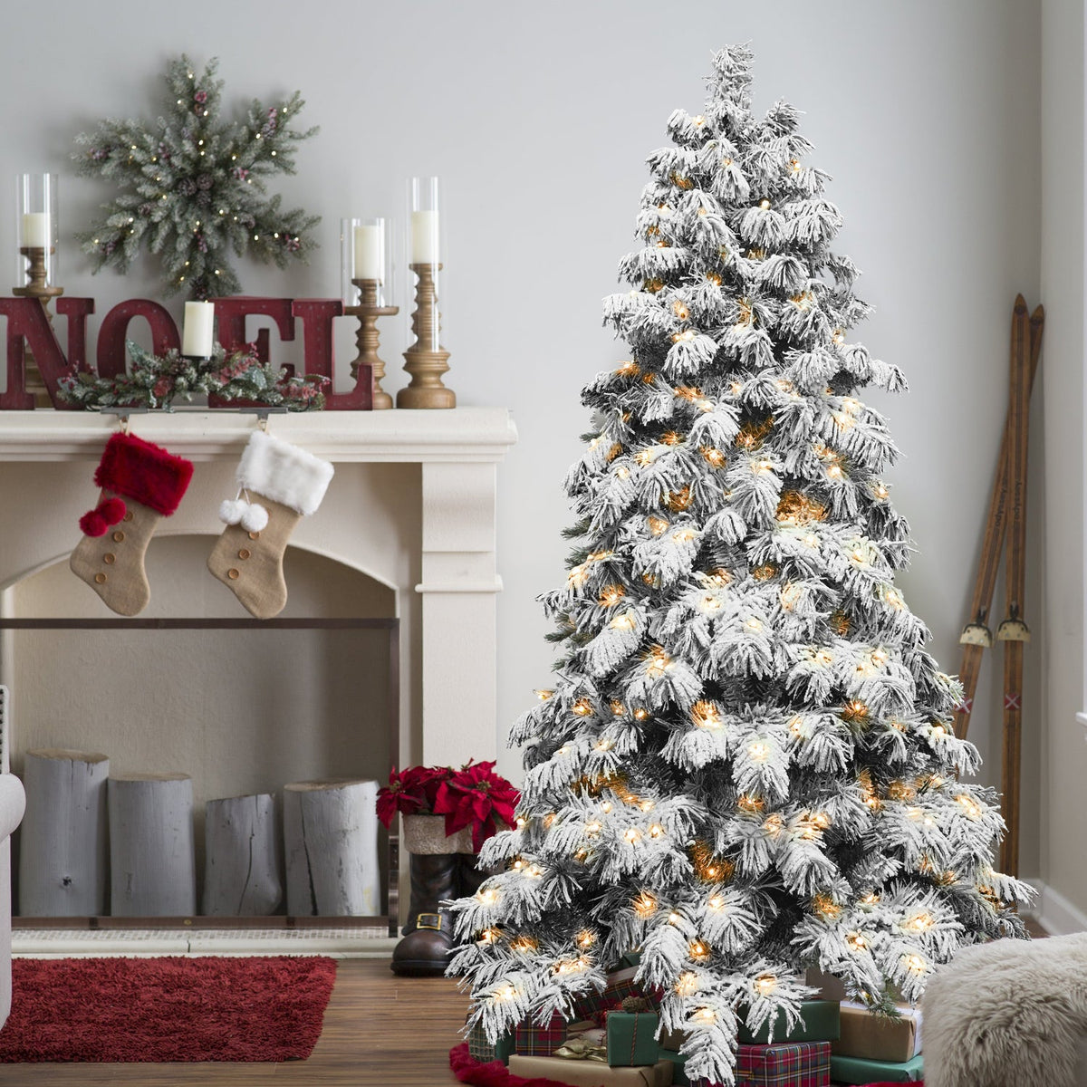 6ft Flocked Scarecrow-Shaped Christmas Tree with 270 Warm Lights