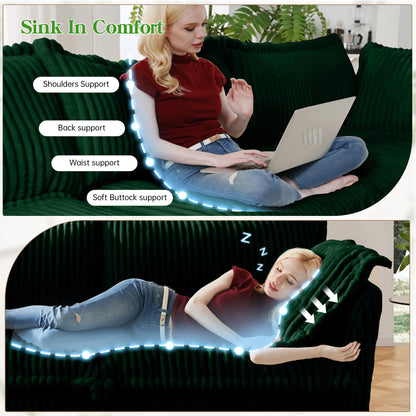 Slipcovered Sectional 2 Seater Sofa Couch with Convertible Ottoman